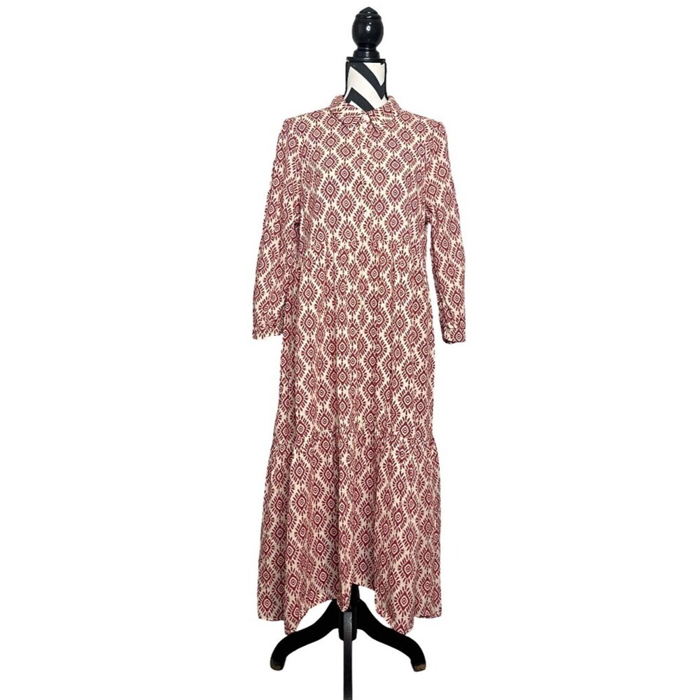 Zara Boho Geometric 100% Cotton Sz XXL Tiered Midi Dress